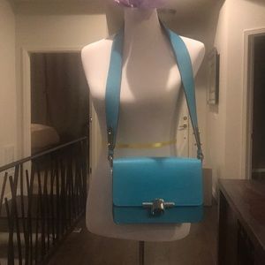 Massimo Dutti turquoise leather crossbody purse